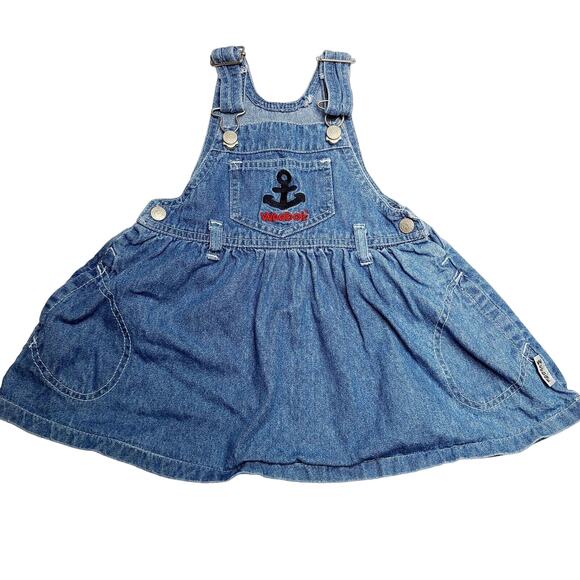 Vintage Weebok Girl's Jumper Dress Infant 18 Months Blue Denim Embroidered - Picture 1 of 5